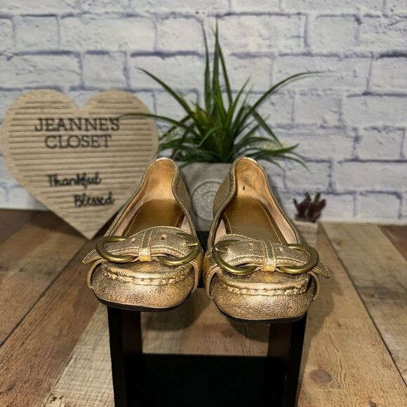 Coach Cadet Gold Metallic Leather Loafer Slip-on Flat w/ Buckle sz 7.5 - Picture 7 of 8